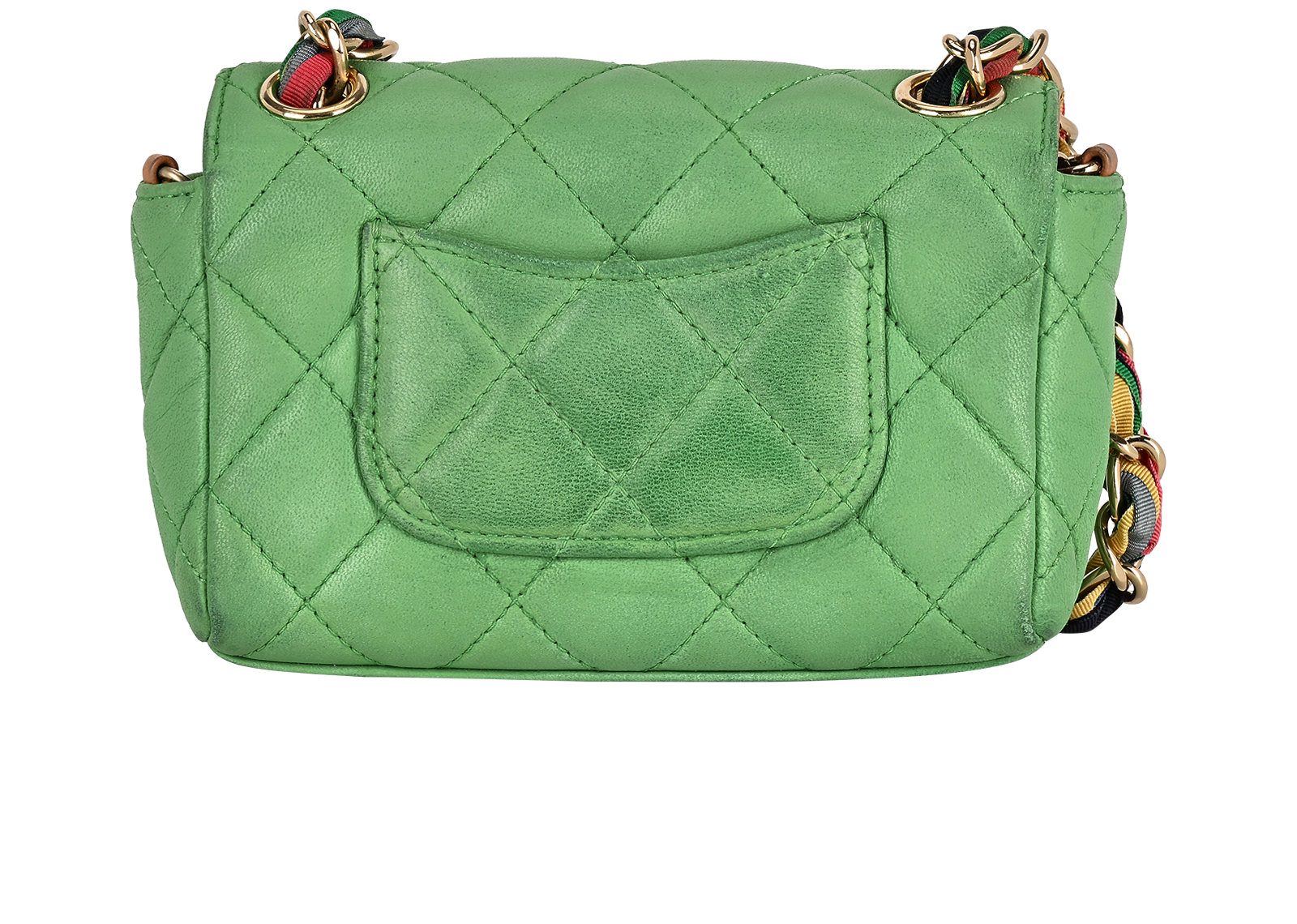 Mini Flap, &pound;1,500, Handbags, Green, Lambskin Leather, Back view